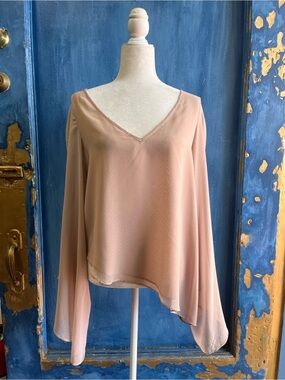 Millau Dusty Rose V-Neck Sheer Blouse
